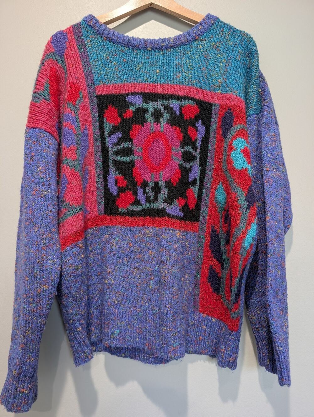 Color Block Vintage The Glory B Sweater Womens Large Floral Chunky Knit 80s 90s
